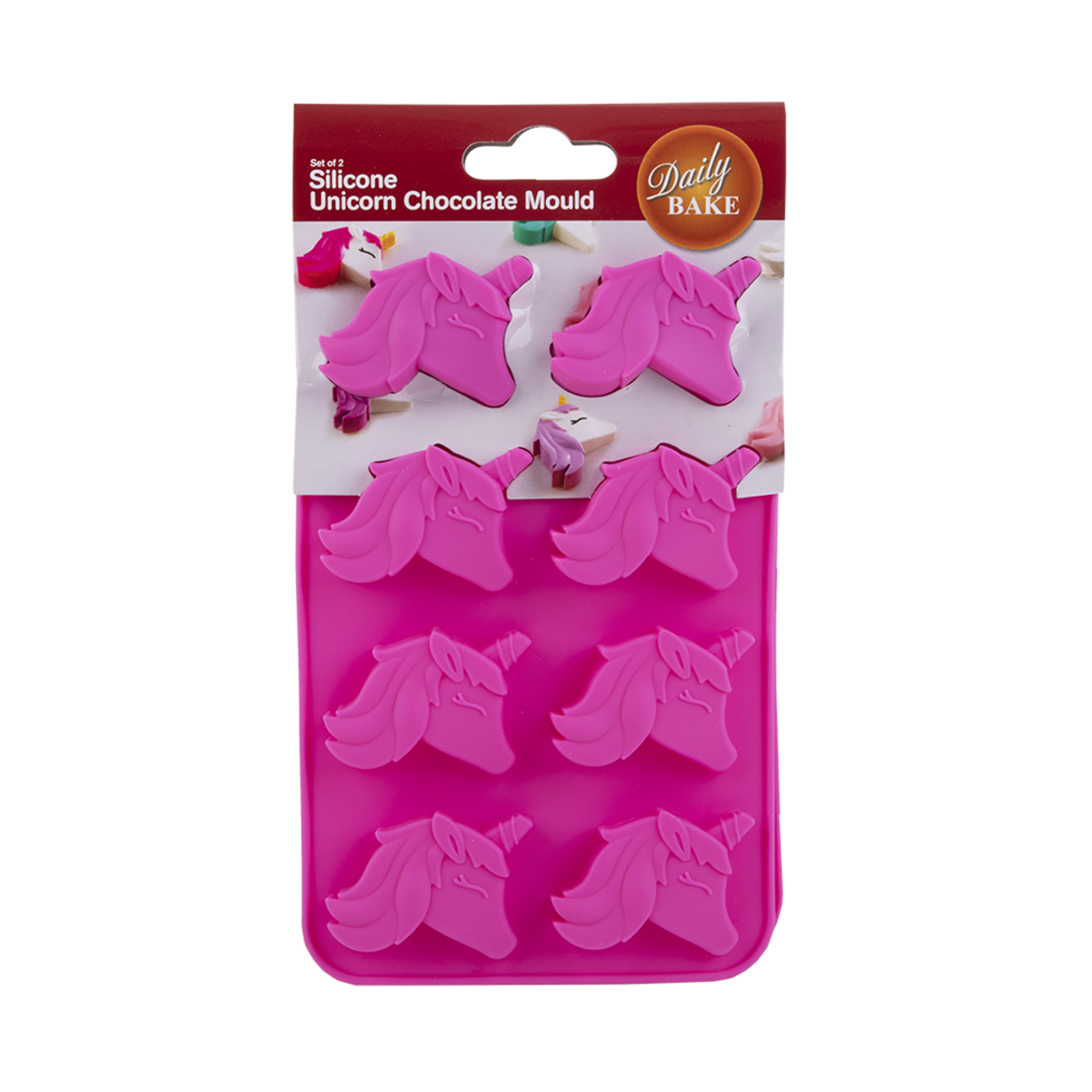 DAILY BAKE SILICONE UNICORN 8 CUP CHOCOLATE MOULD SET 2 - PINK