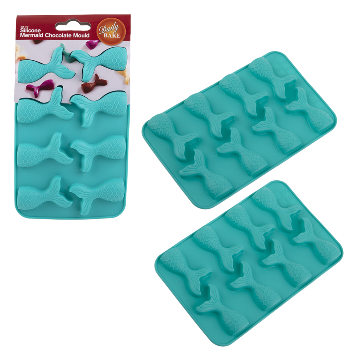 DAILY BAKE SILICONE MERMAID 8 CUP CHOCOLATE MOULD SET 2 - TURQUOISE