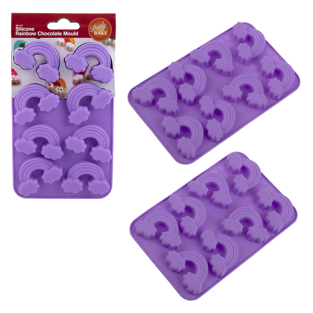 DAILY BAKE SILICONE RAINBOW 8 CUP CHOCOLATE MOULD SET 2 - PURPLE