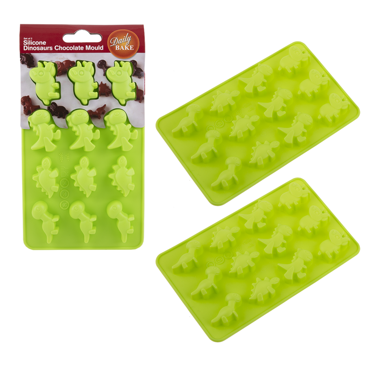 DAILY BAKE SILICONE DINOSAUR 8 CUP CHOCOLATE MOULD SET 2 - GREEN