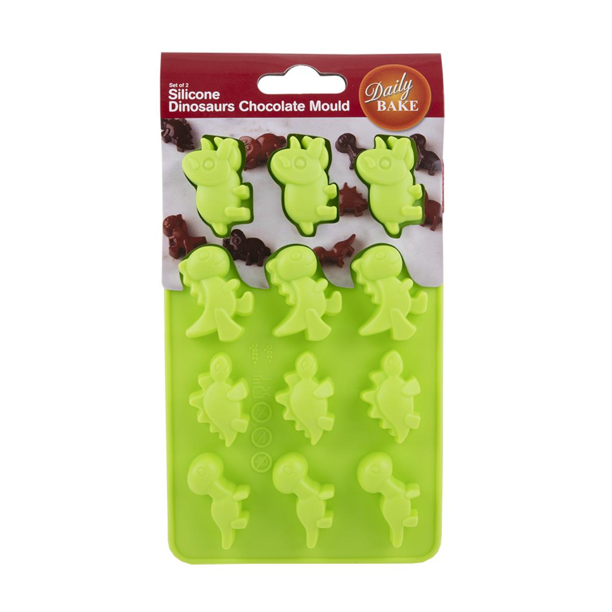 DAILY BAKE SILICONE DINOSAUR 8 CUP CHOCOLATE MOULD SET 2 - GREEN