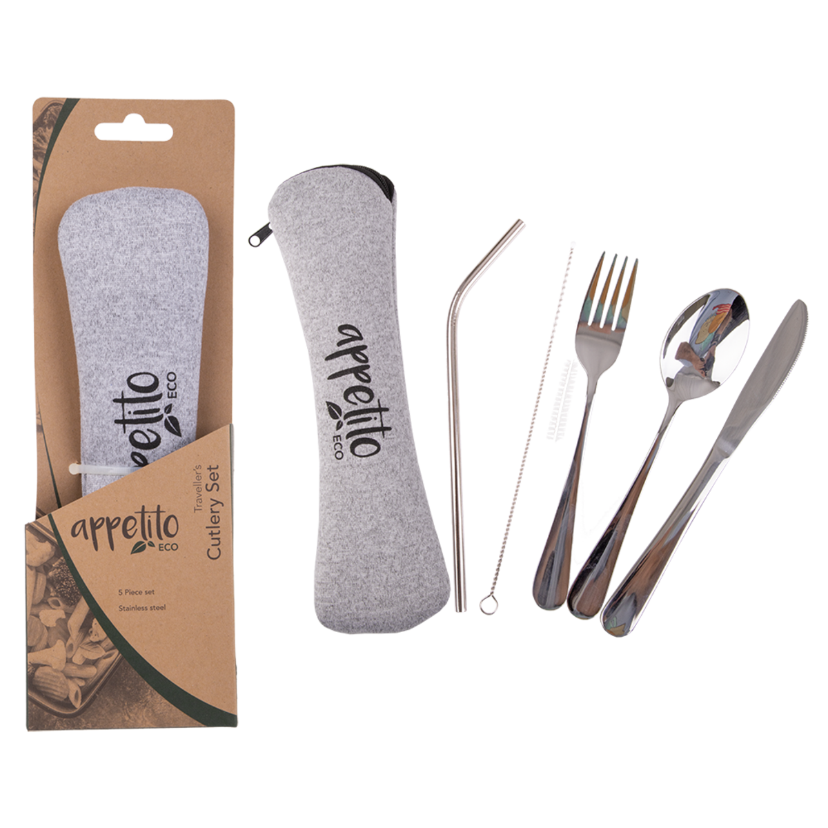APPETITO 5 PIECE STAINLESS STEEL TRAVELLER'S CUTLERY SET