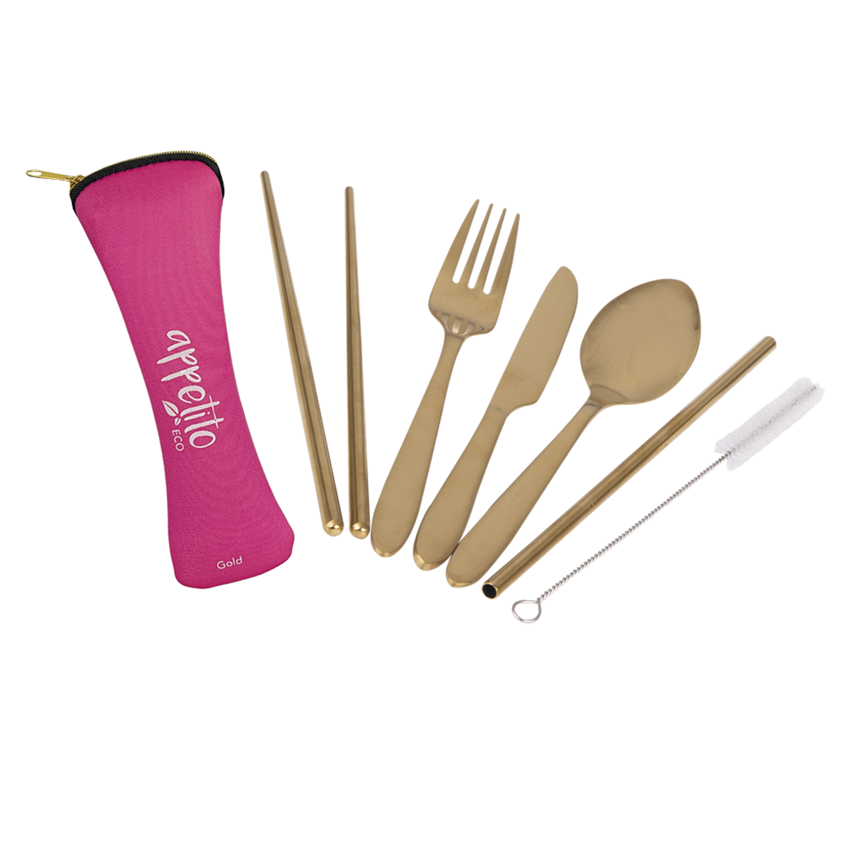 APPETITO 6 PIECE STAINLESS STEEL TRAVELLER&#39;S CUTLERY SET - GOLD