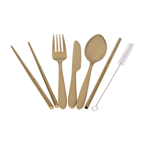APPETITO 6 PIECE STAINLESS STEEL TRAVELLER'S CUTLERY SET - GOLD