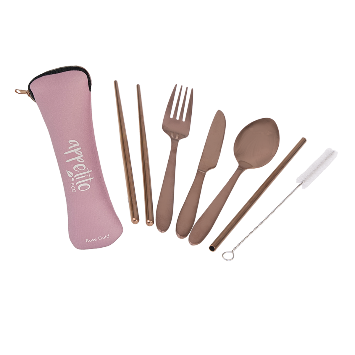 APPETITO 6 PIECE STAINLESS STEEL TRAVELLER&#39;S CUTLERY SET - ROSE GOLD