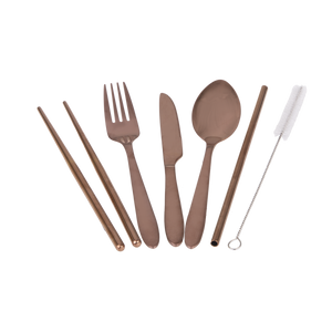 APPETITO 6 PIECE STAINLESS STEEL TRAVELLER'S CUTLERY SET - ROSE GOLD