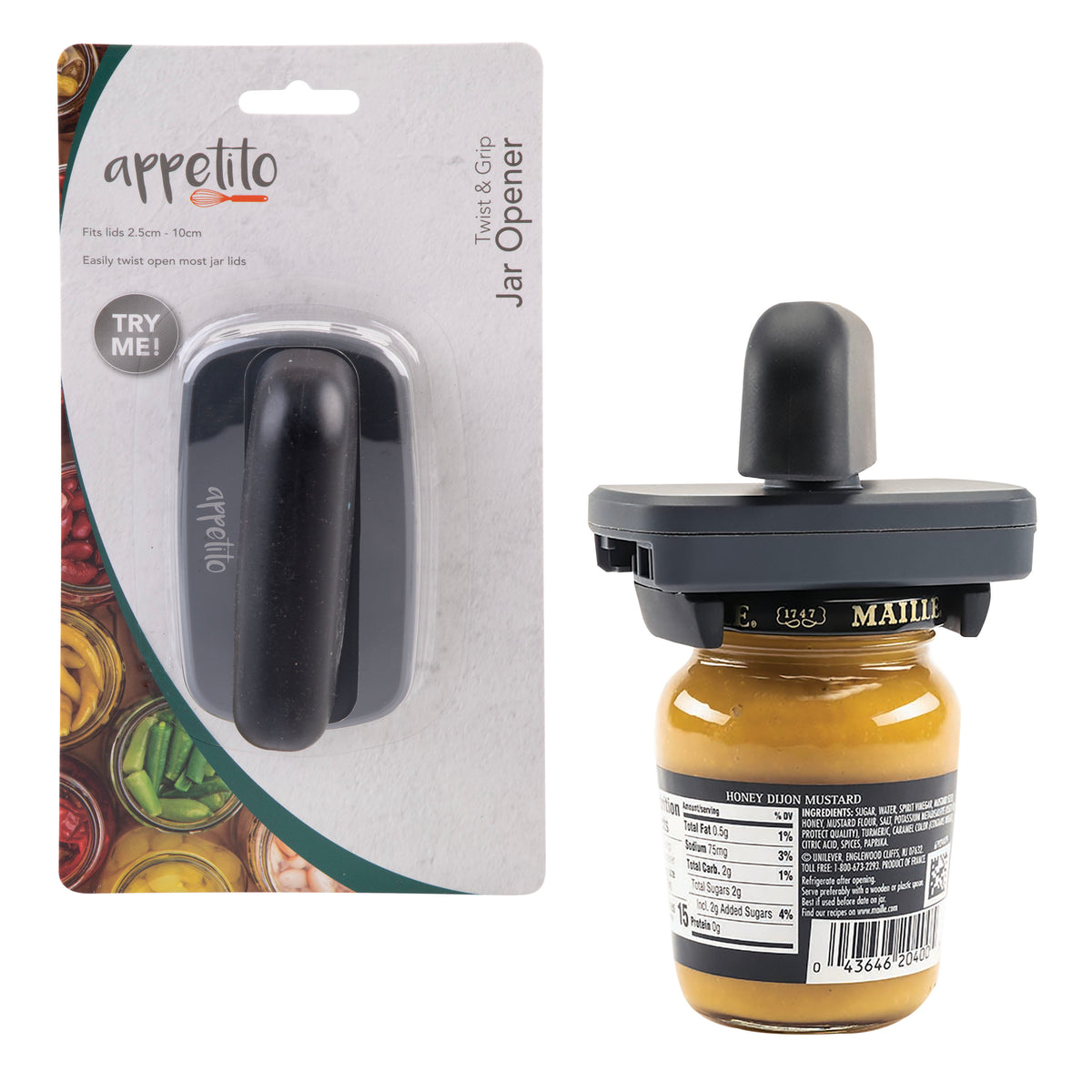 APPETITO TWIST &amp; GRAB JAR OPENER - BLACK