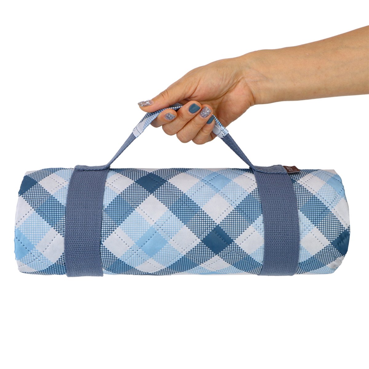 SACHI PICNIC RUG 175 X 142CM - GINGHAM BLUE-GREY