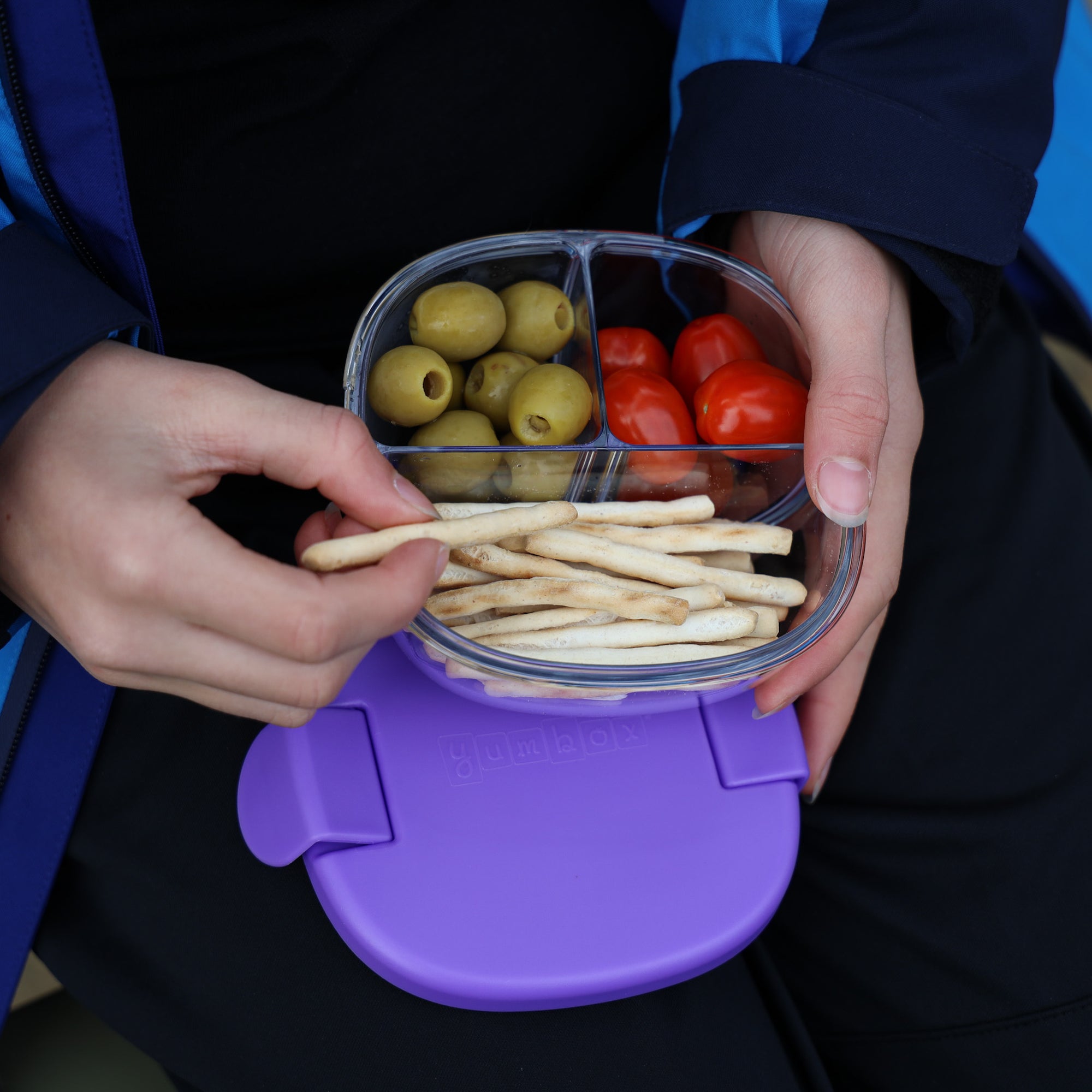 YUMBOX 3 COMPARTMENT SNACK BOWL 384ML -HAZE PURPLE