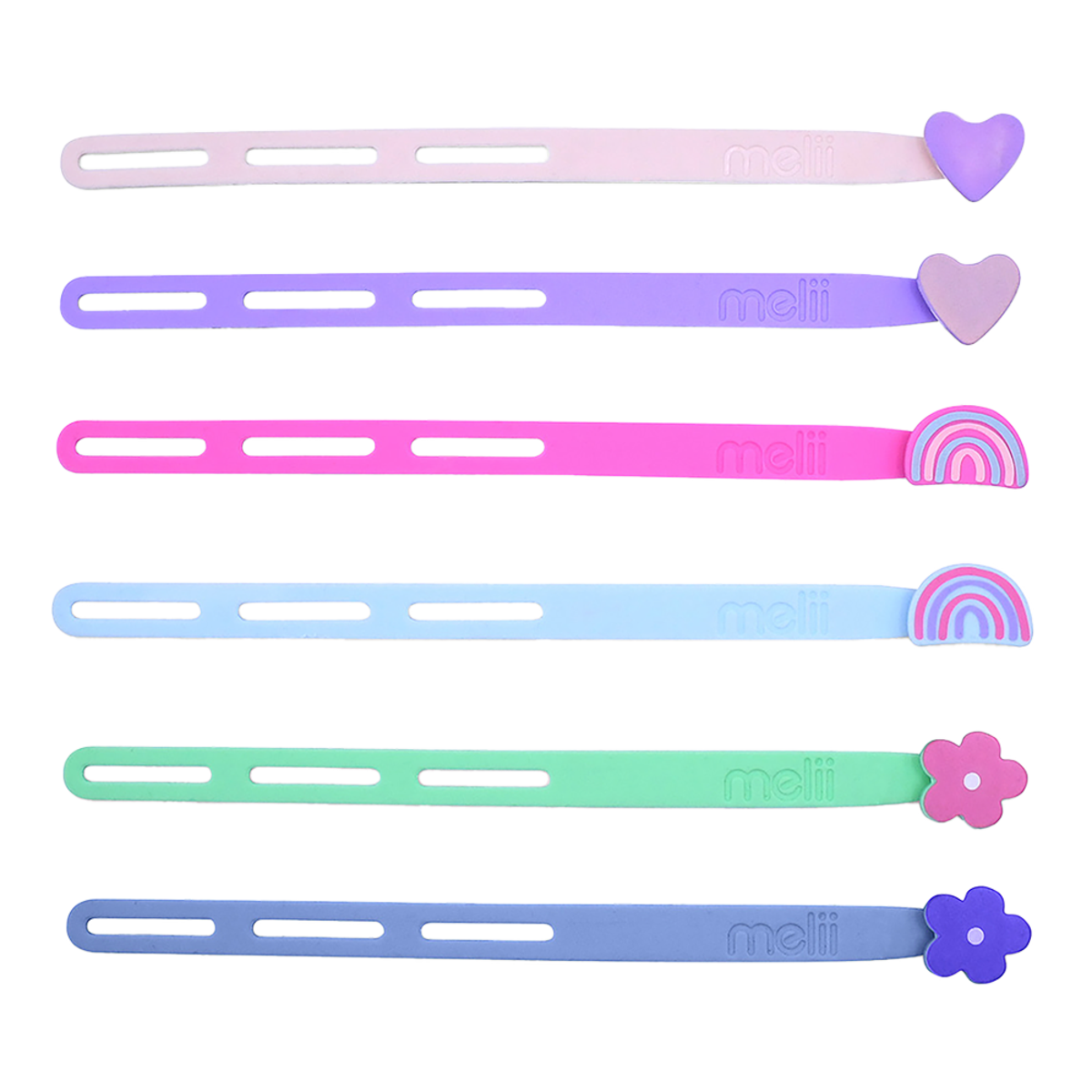 MELII LUXE SILICONE WRAP BANDS - FLOWER/HEART/RAINBOW