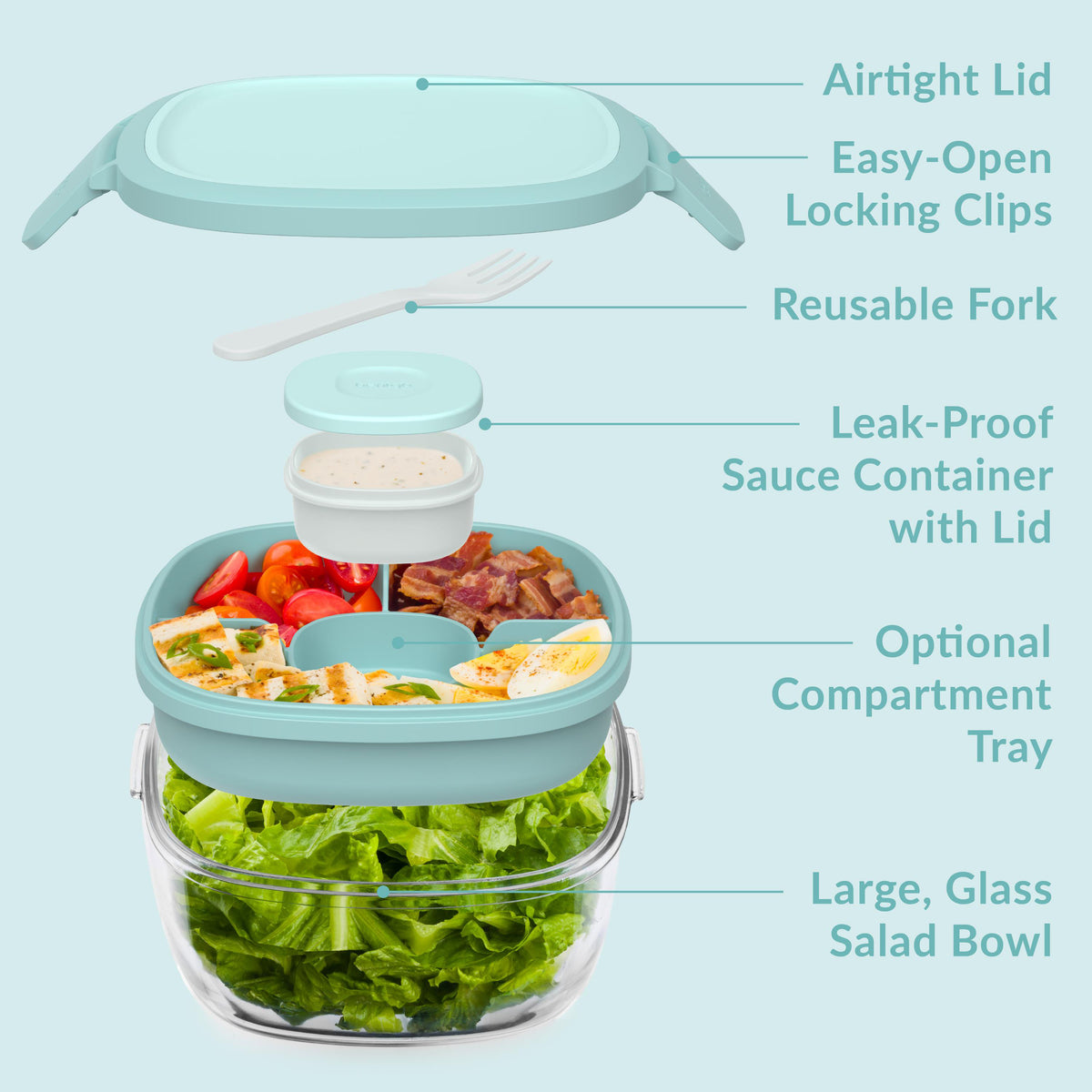 BENTGO ALL-IN-ONE GLASS SALAD CONTAINER - Coastal Seaglass