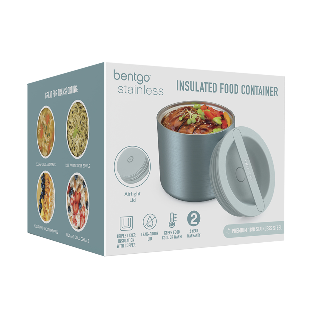BENTGO STAINLESS STEEL INSULATED FOOD CONTAINER 560ML - Aqua