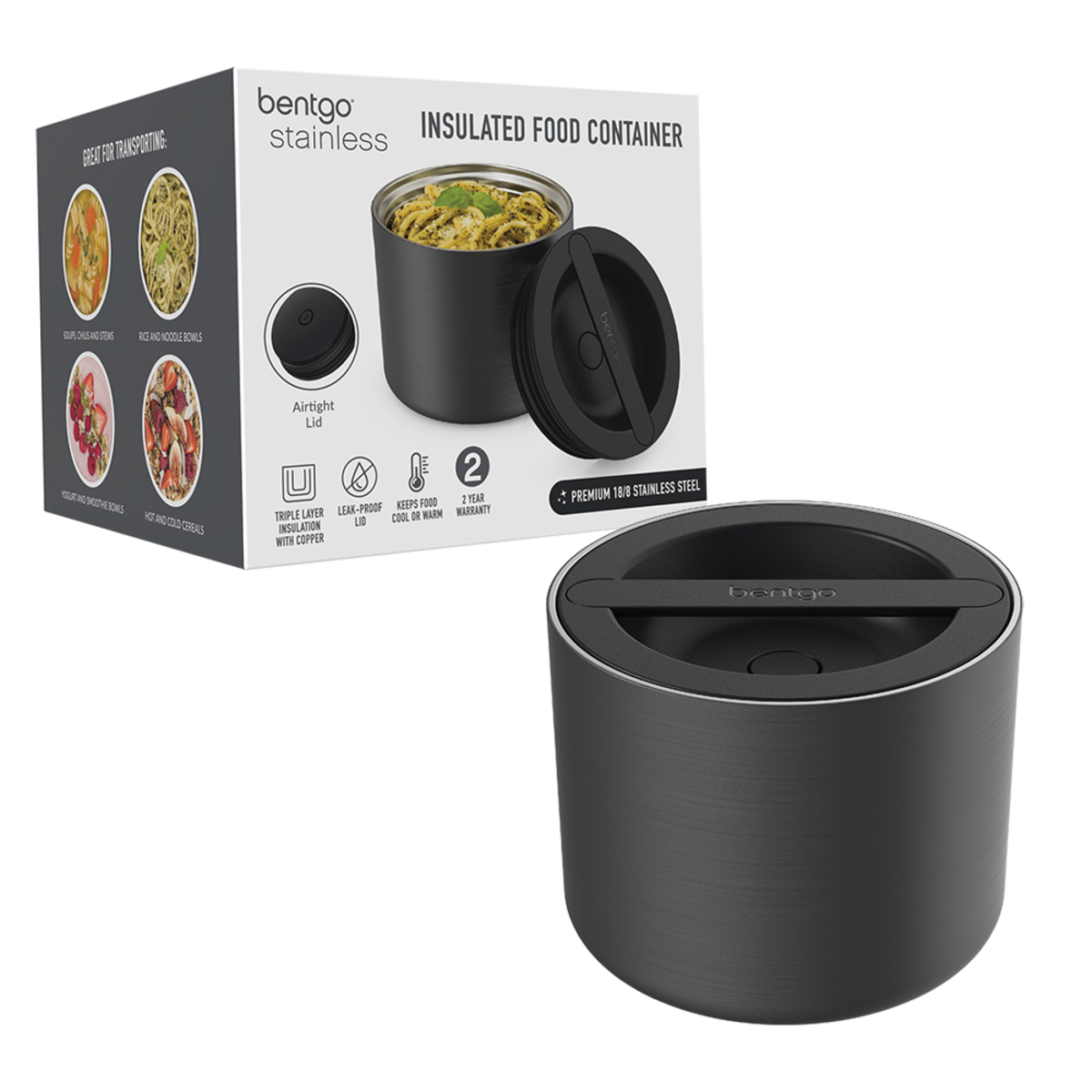 BENTGO STAINLESS STEEL INSULATED FOOD CONTAINER 560ML - Carbon Black