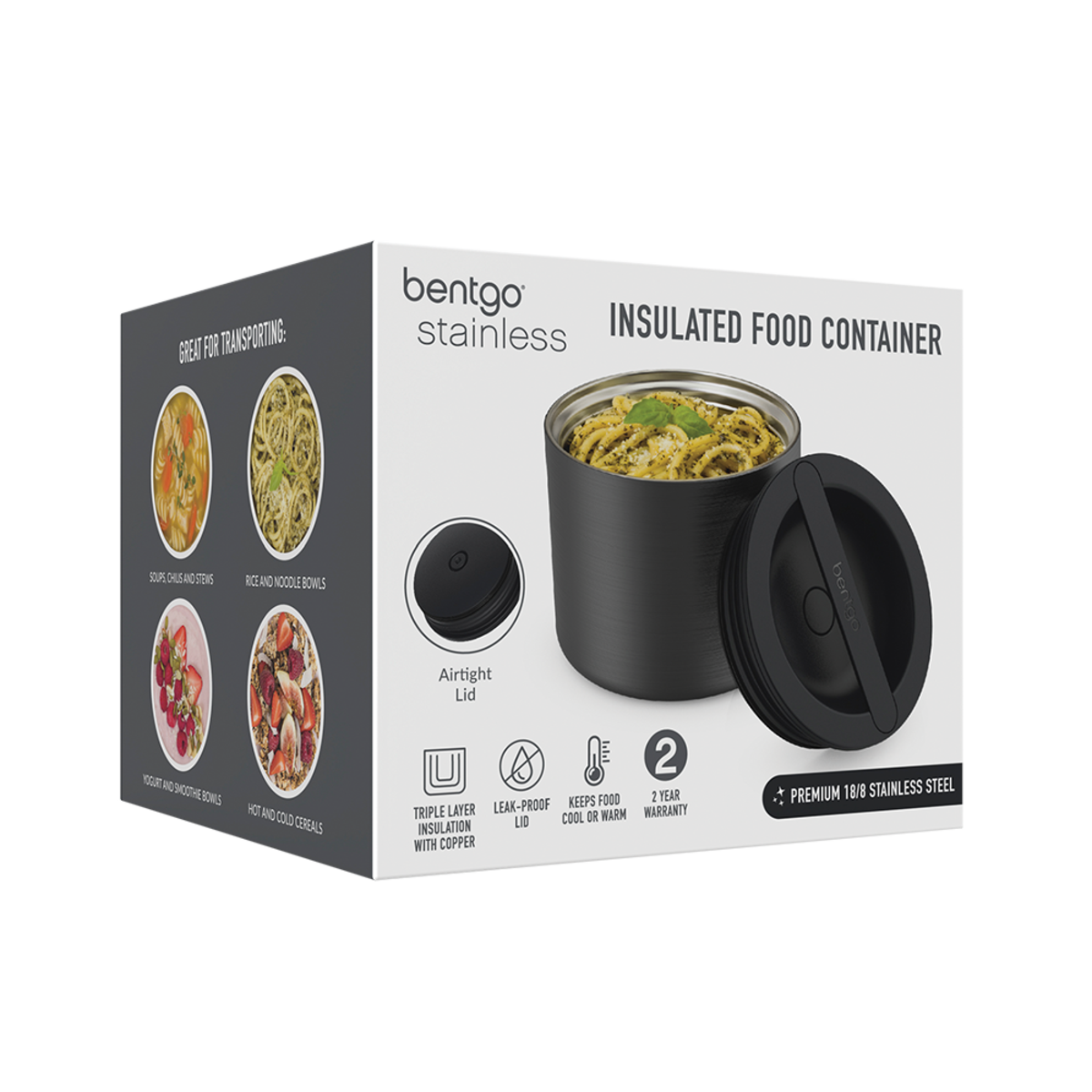 BENTGO STAINLESS STEEL INSULATED FOOD CONTAINER 560ML - Carbon Black