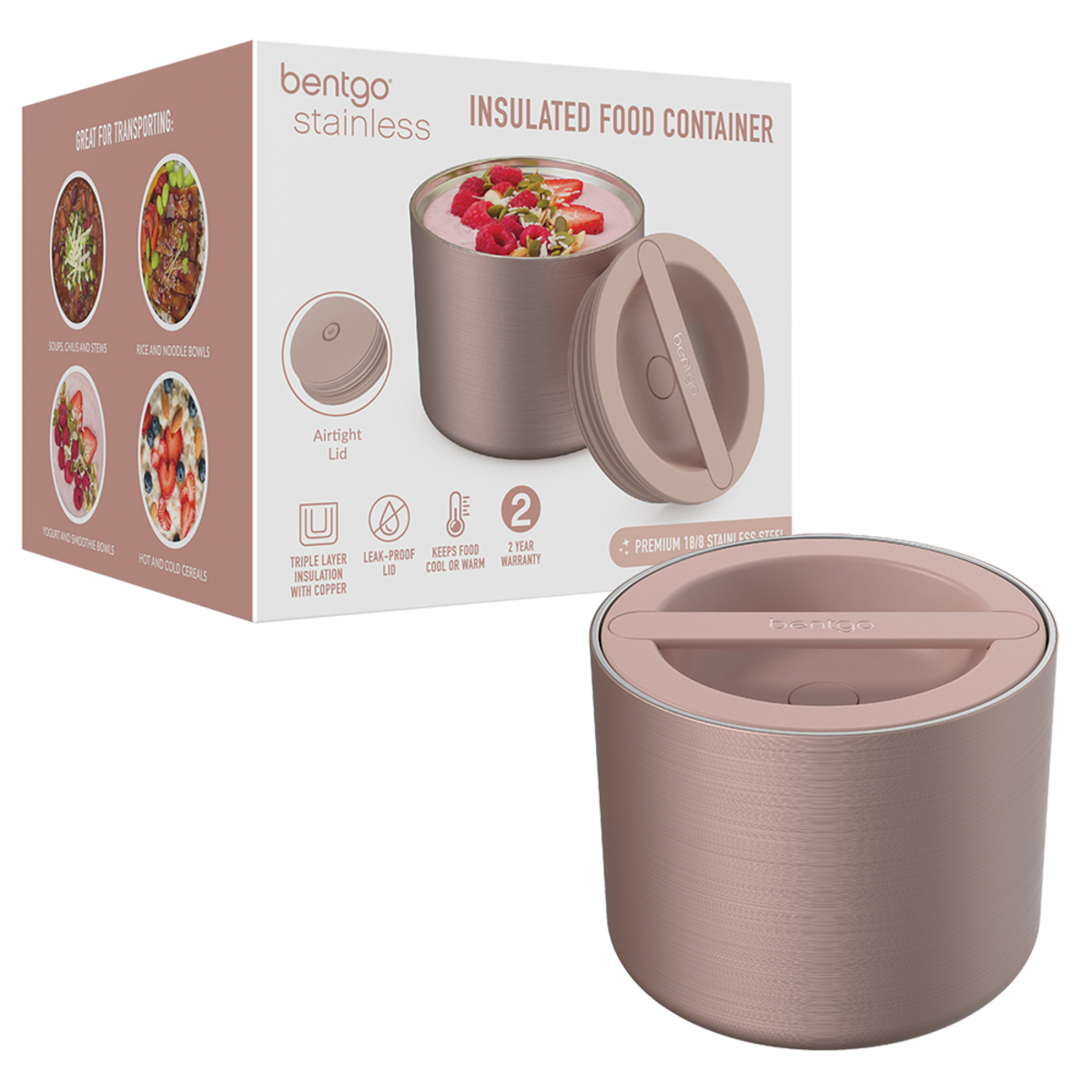 BENTGO STAINLESS STEEL INSULATED FOOD CONTAINER 560ML -Rose Gold