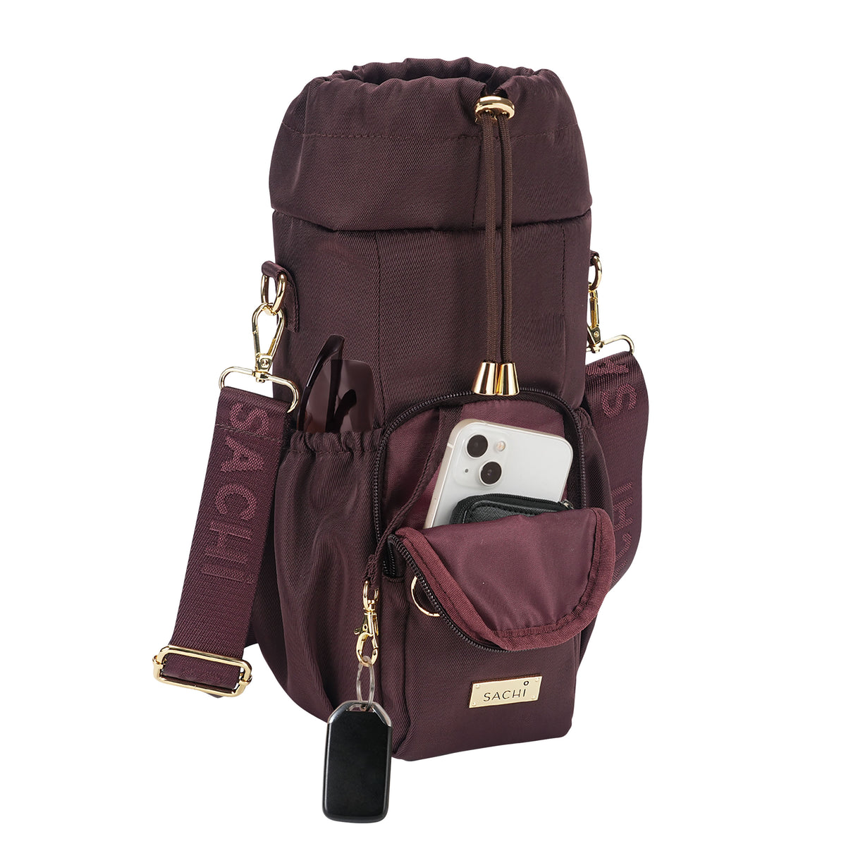 SACHI CROSSBODY INSULATED BOTTLE BAG  - BORDEAUX