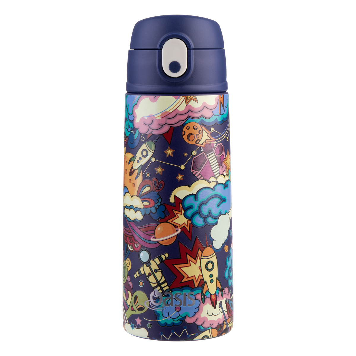 OASIS STAINLESS STEEL DOUBLE WALL INSULATED KID'S DRINK BOTTLE W/ SIPPER 550ML - ALIEN ADVENTURES
