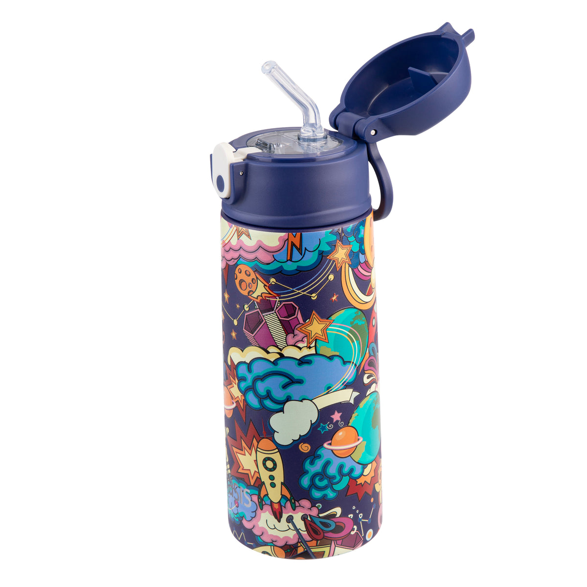 OASIS STAINLESS STEEL DOUBLE WALL INSULATED KID'S DRINK BOTTLE W/ SIPPER 550ML - ALIEN ADVENTURES