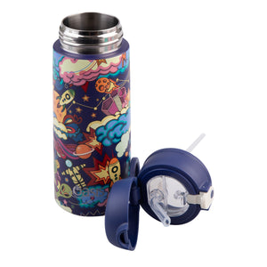 OASIS STAINLESS STEEL DOUBLE WALL INSULATED KID'S DRINK BOTTLE W/ SIPPER 550ML - ALIEN ADVENTURES