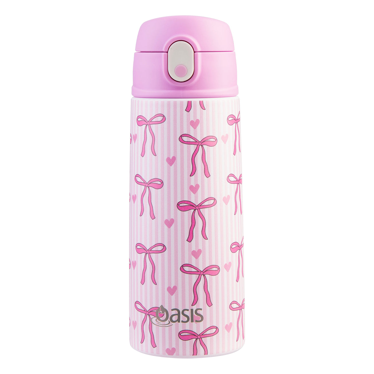 OASIS STAINLESS STEEL DOUBLE WALL INSULATED KID'S DRINK BOTTLE W/ SIPPER 550ML - BOWS & HEARTS