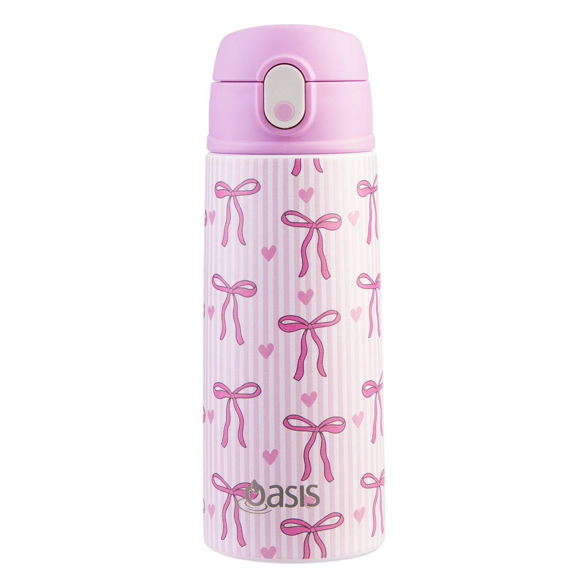 OASIS STAINLESS STEEL DOUBLE WALL INSULATED KID'S DRINK BOTTLE W/ SIPPER 550ML - BOWS & HEARTS