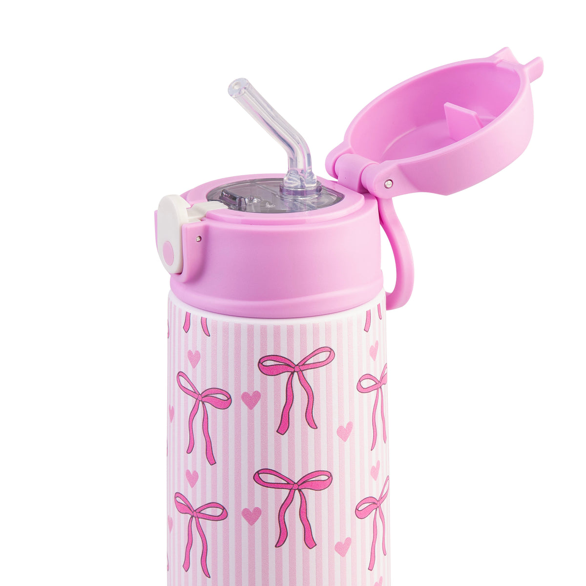 OASIS STAINLESS STEEL DOUBLE WALL INSULATED KID'S DRINK BOTTLE W/ SIPPER 550ML - BOWS & HEARTS