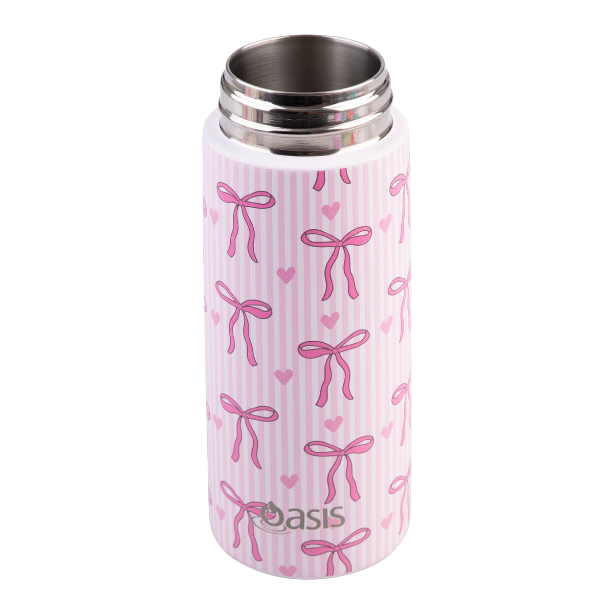 OASIS STAINLESS STEEL DOUBLE WALL INSULATED KID'S DRINK BOTTLE W/ SIPPER 550ML - BOWS & HEARTS