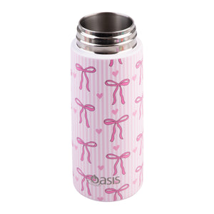 OASIS STAINLESS STEEL DOUBLE WALL INSULATED KID'S DRINK BOTTLE W/ SIPPER 550ML - BOWS & HEARTS
