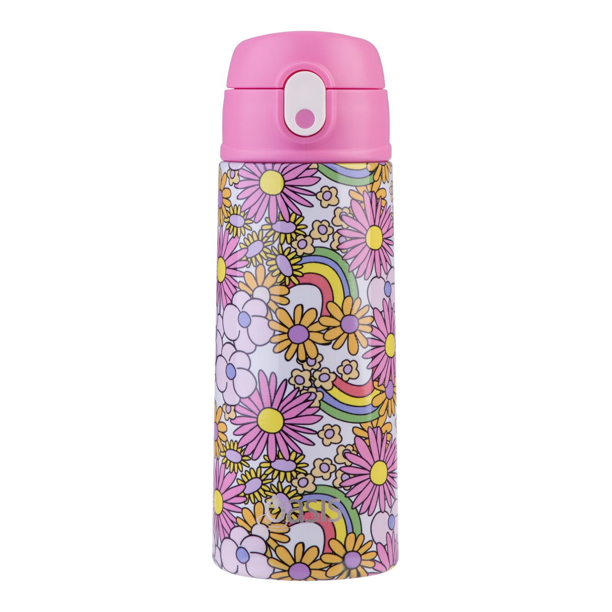 OASIS STAINLESS STEEL DOUBLE WALL INSULATED KID'S DRINK BOTTLE W/ SIPPER 550ML - FLOWER POWER