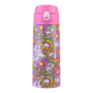 OASIS STAINLESS STEEL DOUBLE WALL INSULATED KID'S DRINK BOTTLE W/ SIPPER 550ML - FLOWER POWER