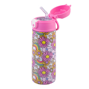 OASIS STAINLESS STEEL DOUBLE WALL INSULATED KID'S DRINK BOTTLE W/ SIPPER 550ML - FLOWER POWER