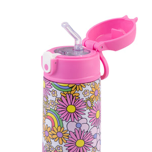 OASIS STAINLESS STEEL DOUBLE WALL INSULATED KID'S DRINK BOTTLE W/ SIPPER 550ML - FLOWER POWER