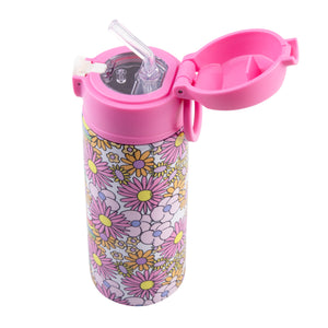 OASIS STAINLESS STEEL DOUBLE WALL INSULATED KID'S DRINK BOTTLE W/ SIPPER 550ML - FLOWER POWER