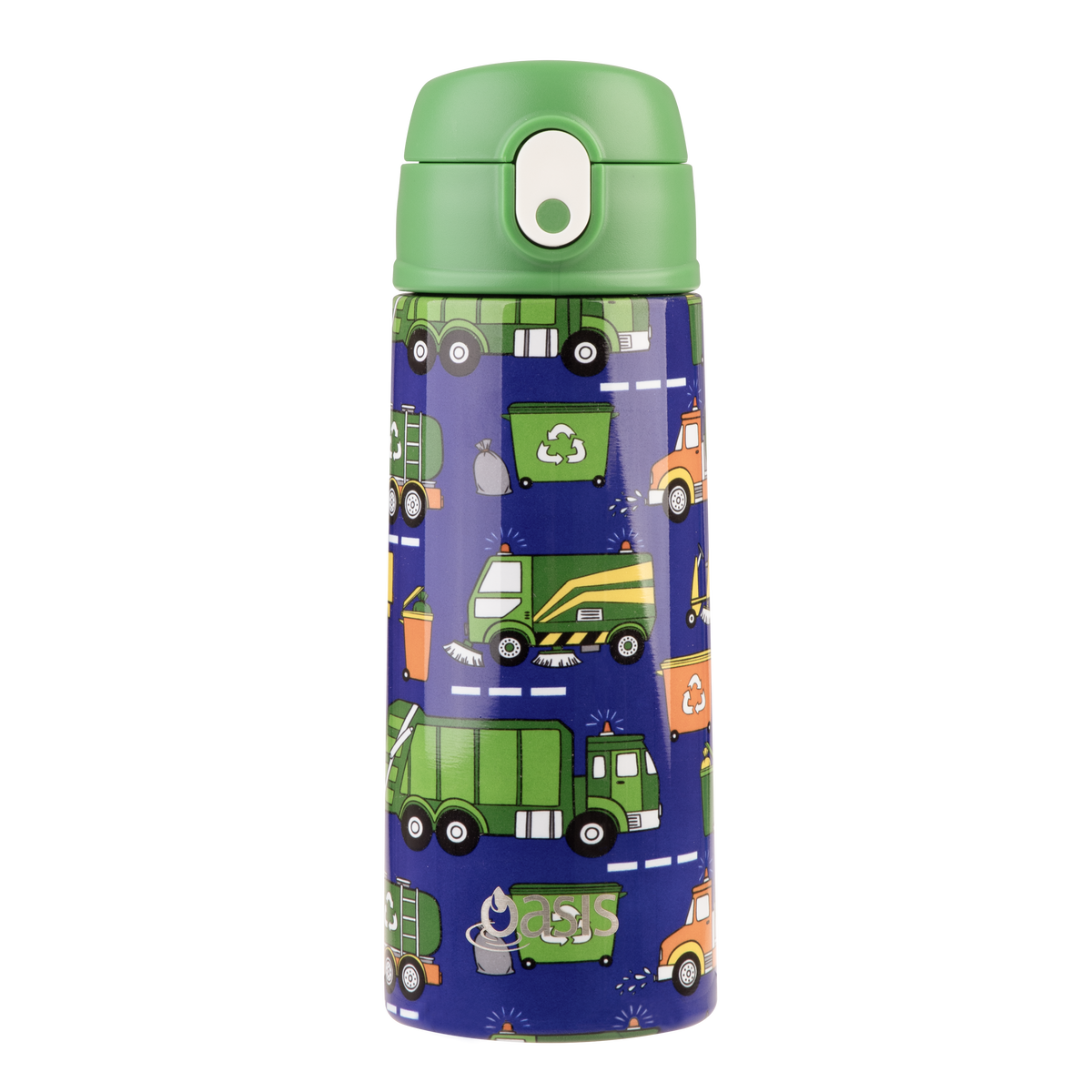 OASIS STAINLESS STEEL DOUBLE WALL INSULATED KID'S DRINK BOTTLE W/ SIPPER 550ML - GARBAGE TRUCKS