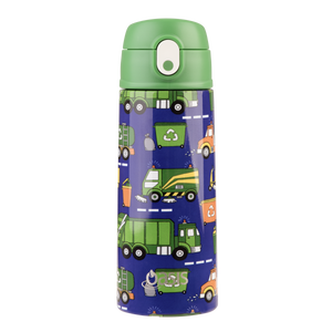 OASIS STAINLESS STEEL DOUBLE WALL INSULATED KID'S DRINK BOTTLE W/ SIPPER 550ML - GARBAGE TRUCKS
