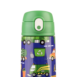 OASIS STAINLESS STEEL DOUBLE WALL INSULATED KID'S DRINK BOTTLE W/ SIPPER 550ML - GARBAGE TRUCKS