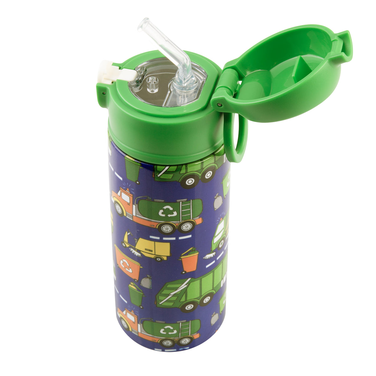 OASIS STAINLESS STEEL DOUBLE WALL INSULATED KID'S DRINK BOTTLE W/ SIPPER 550ML - GARBAGE TRUCKS