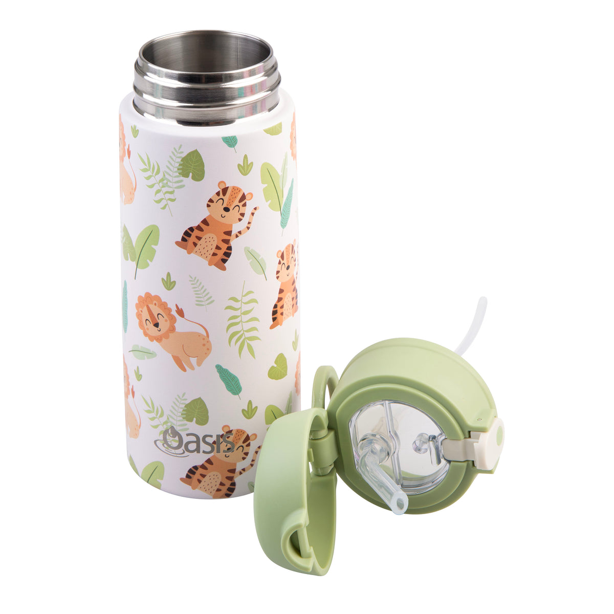 OASIS STAINLESS STEEL DOUBLE WALL INSULATED KID'S DRINK BOTTLE W/ SIPPER 550ML - JUNGLE BUDDIES