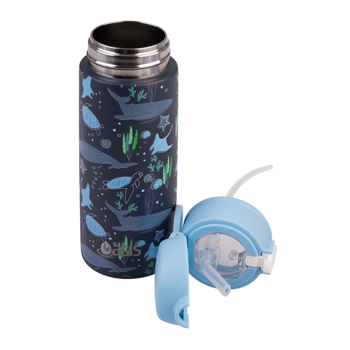 OASIS STAINLESS STEEL DOUBLE WALL INSULATED KID'S DRINK BOTTLE W/ SIPPER 550ML - OCEAN FRIENDS