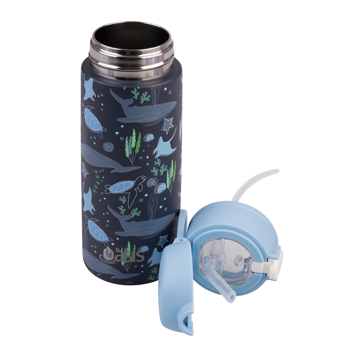 OASIS STAINLESS STEEL DOUBLE WALL INSULATED KID'S DRINK BOTTLE W/ SIPPER 550ML - OCEAN FRIENDS