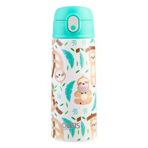 OASIS STAINLESS STEEL DOUBLE WALL INSULATED KID'S DRINK BOTTLE W/ SIPPER 550ML - SLEEPY SLOTHS
