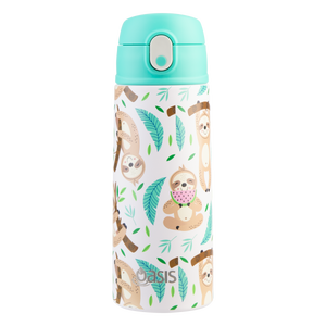 OASIS STAINLESS STEEL DOUBLE WALL INSULATED KID'S DRINK BOTTLE W/ SIPPER 550ML - SLEEPY SLOTHS