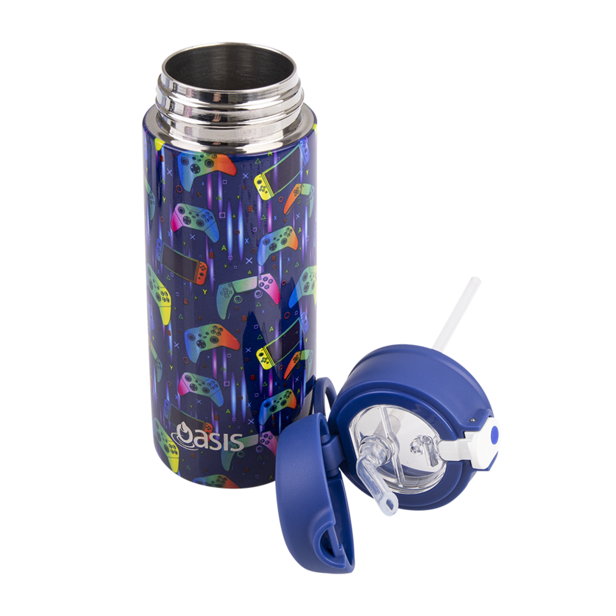 OASIS STAINLESS STEEL DOUBLE WALL INSULATED KID&#39;S DRINK BOTTLE W/ SIPPER 550ML -Gamer