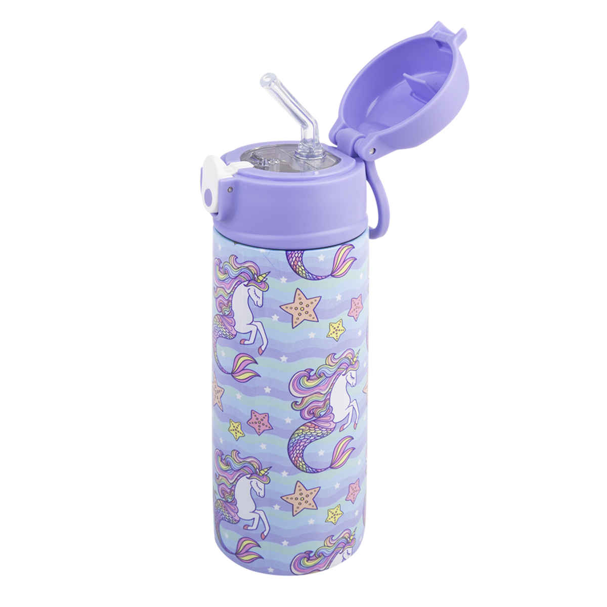 OASIS STAINLESS STEEL DOUBLE WALL INSULATED KID&#39;S DRINK BOTTLE W/ SIPPER 550ML -MERMAID UNICORNS