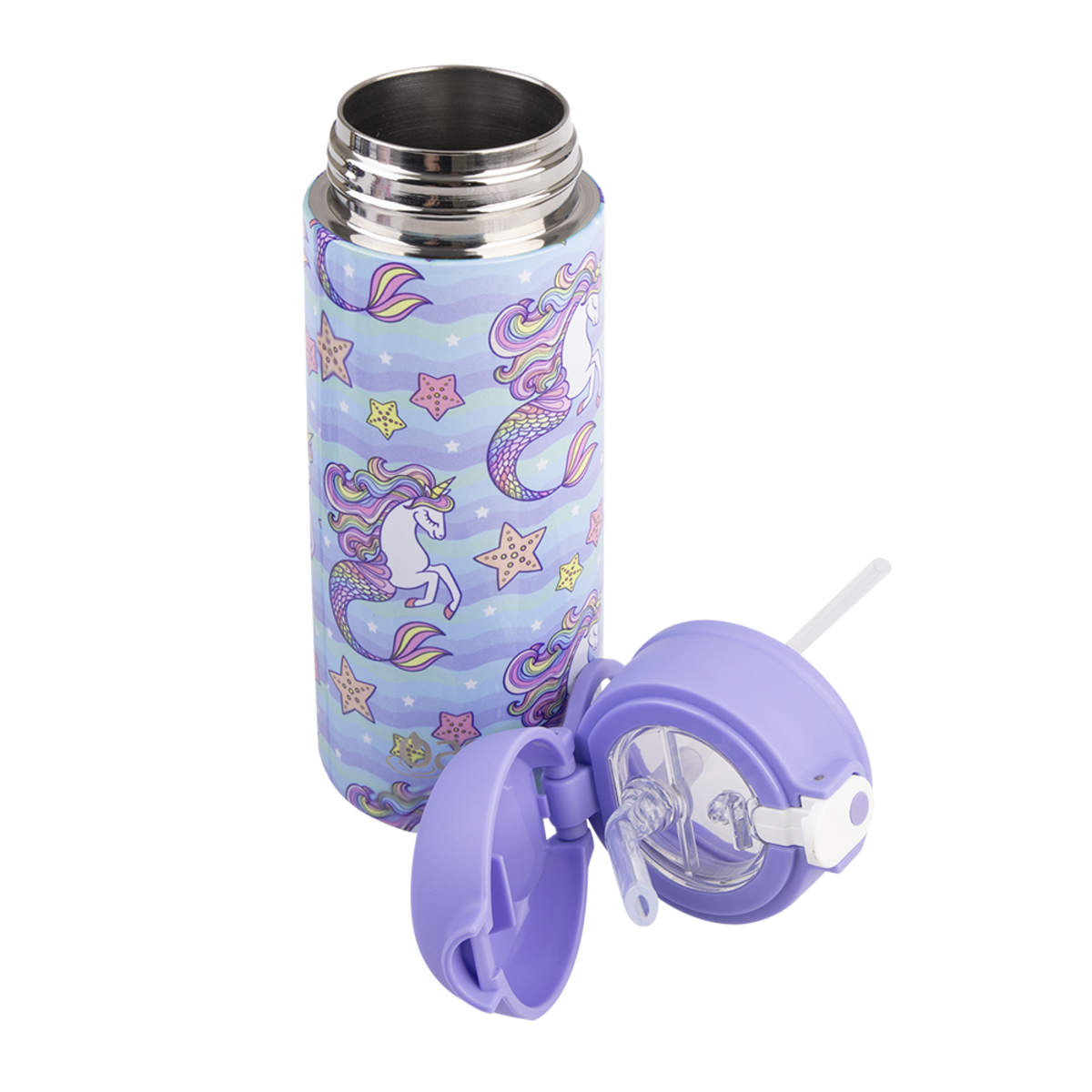 OASIS STAINLESS STEEL DOUBLE WALL INSULATED KID&#39;S DRINK BOTTLE W/ SIPPER 550ML -MERMAID UNICORNS