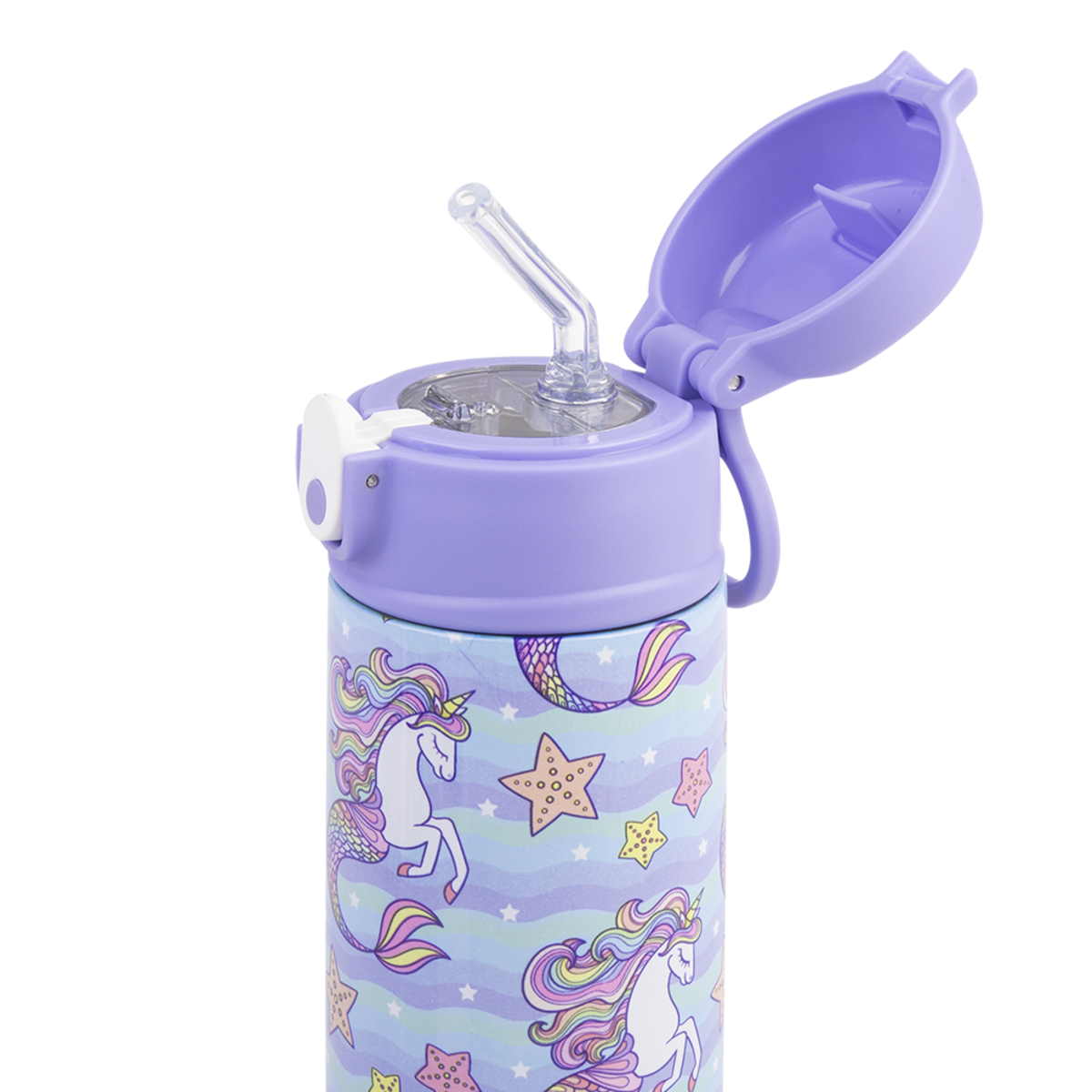 OASIS STAINLESS STEEL DOUBLE WALL INSULATED KID&#39;S DRINK BOTTLE W/ SIPPER 550ML -MERMAID UNICORNS