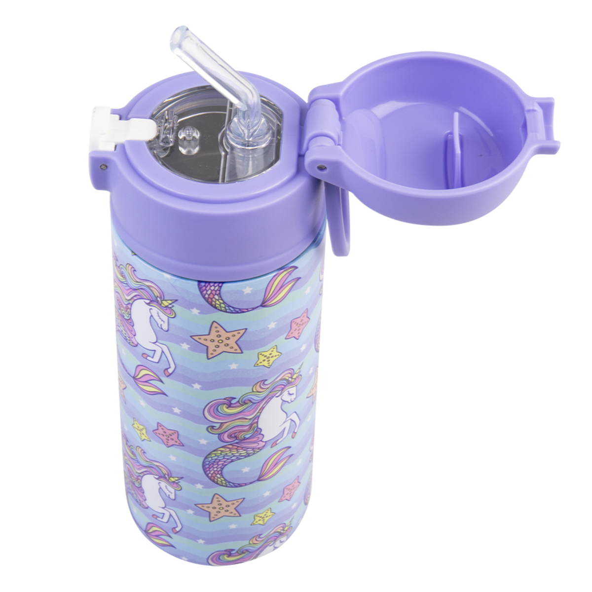 OASIS STAINLESS STEEL DOUBLE WALL INSULATED KID&#39;S DRINK BOTTLE W/ SIPPER 550ML -MERMAID UNICORNS