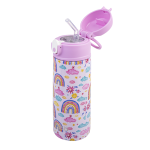 OASIS STAINLESS STEEL DOUBLE WALL INSULATED KID'S DRINK BOTTLE W/ SIPPER 550ML -RAINBOW SKY