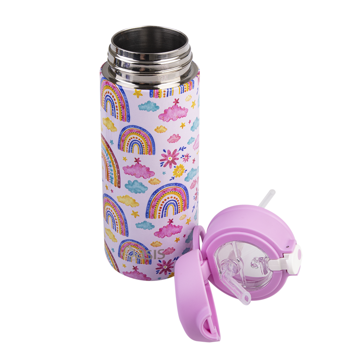 OASIS STAINLESS STEEL DOUBLE WALL INSULATED KID&#39;S DRINK BOTTLE W/ SIPPER 550ML -RAINBOW SKY