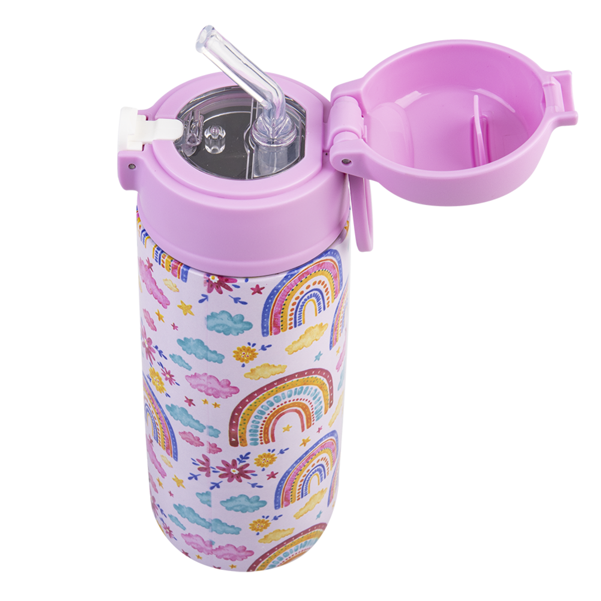 OASIS STAINLESS STEEL DOUBLE WALL INSULATED KID&#39;S DRINK BOTTLE W/ SIPPER 550ML -RAINBOW SKY